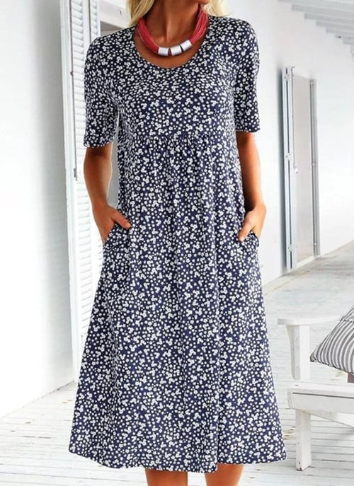 🌸2025 NEW SALES - 50% OFF🌸Casual Women Cotton Scoop Neck Floral Dress (8 Colors with Pockets)