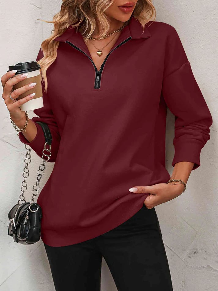 💝Hot Sale💕Womens Zip-Up Dropped Shoulder Sweatshirt
