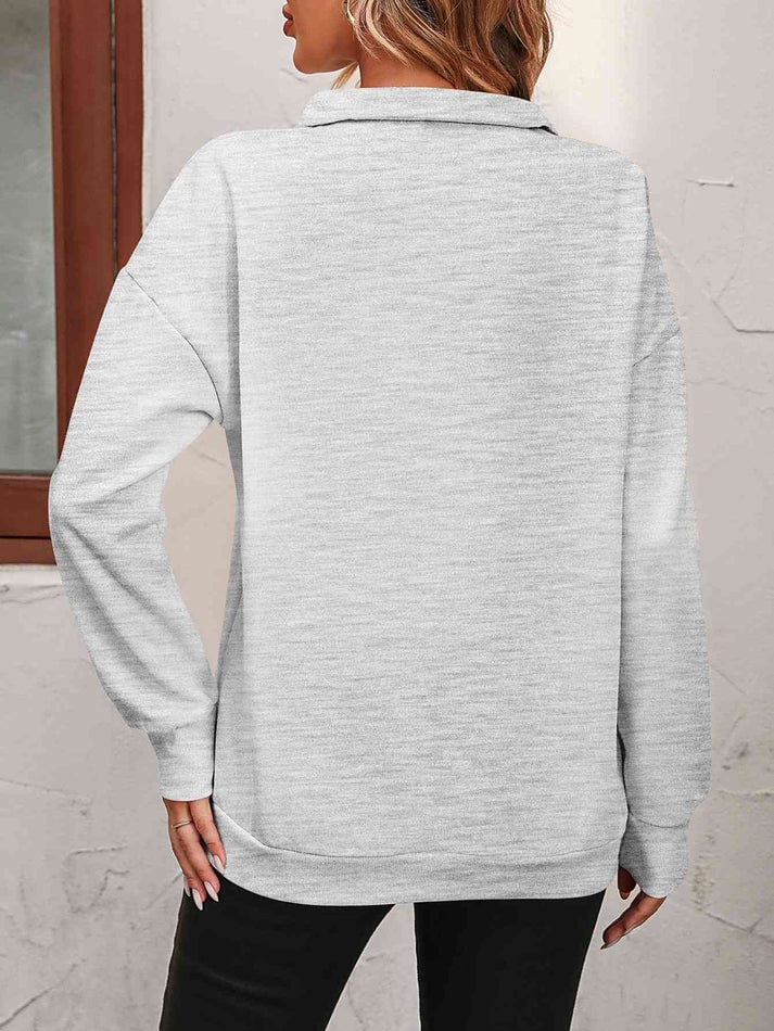 💝Hot Sale💕Womens Zip-Up Dropped Shoulder Sweatshirt