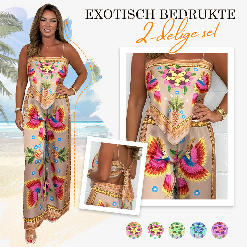 💝 Holiday Wardrobe💝-Spaghetti Strap Printed Top & Loose Women's Pants 2-Piece Set
