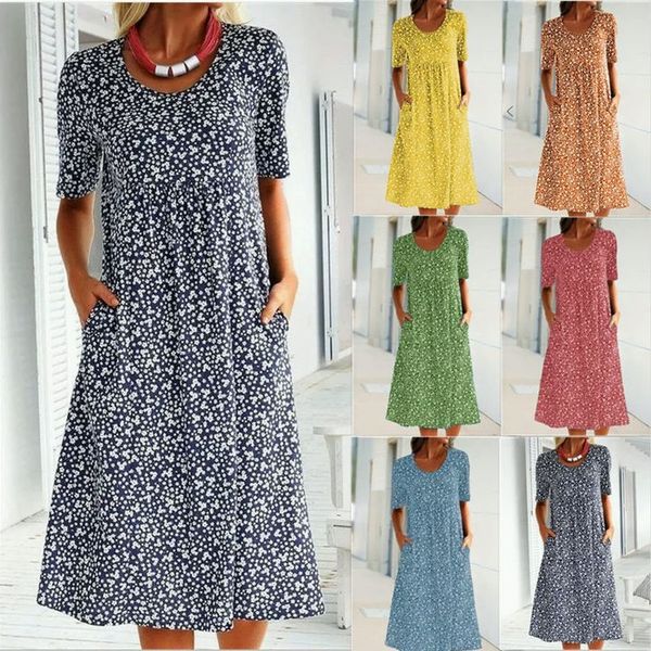🌸2025 NEW SALES - 50% OFF🌸Casual Women Cotton Scoop Neck Floral Dress (8 Colors with Pockets)
