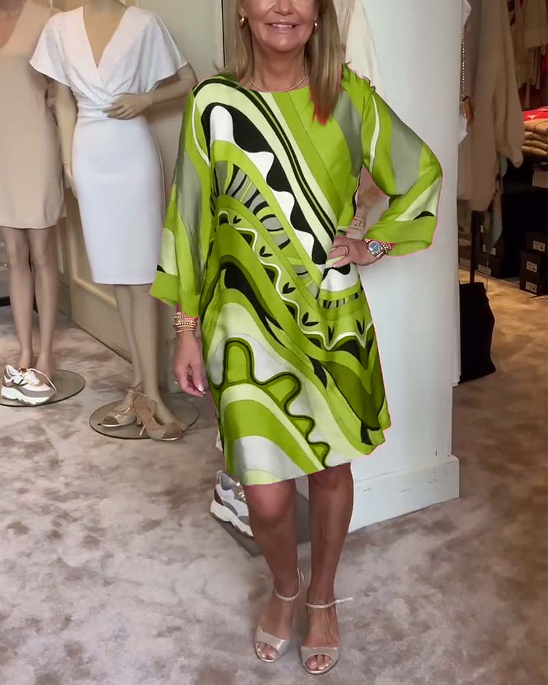 🔥LIMITED SALE 49% OFF🔥Round neck fashionable printed midi dress