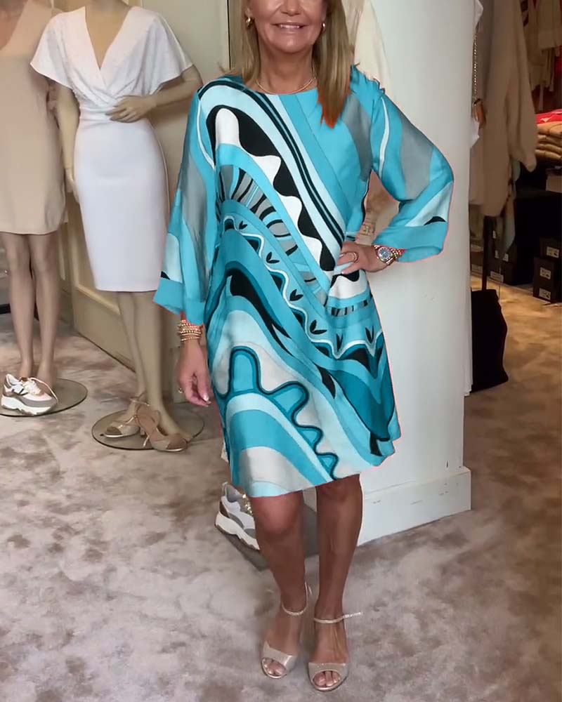 🔥LIMITED SALE 49% OFF🔥Round neck fashionable printed midi dress