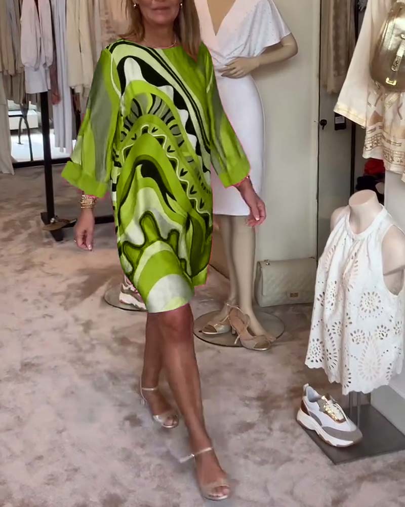 🔥LIMITED SALE 49% OFF🔥Round neck fashionable printed midi dress