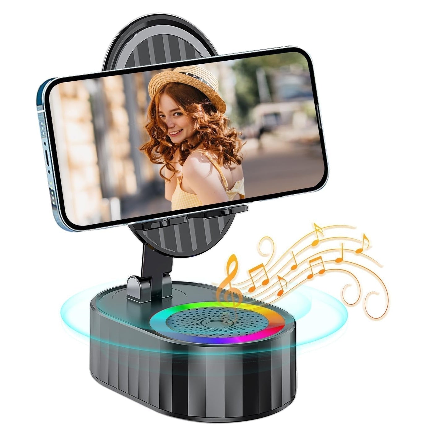 💥2025 Upgraded Cell Phone Stand with Induction Speaker/Power Bank/Atmosphere Light✨