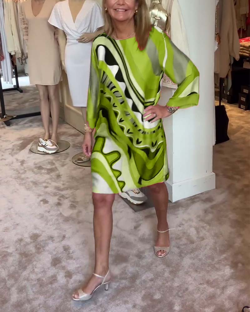 🔥LIMITED SALE 49% OFF🔥Round neck fashionable printed midi dress