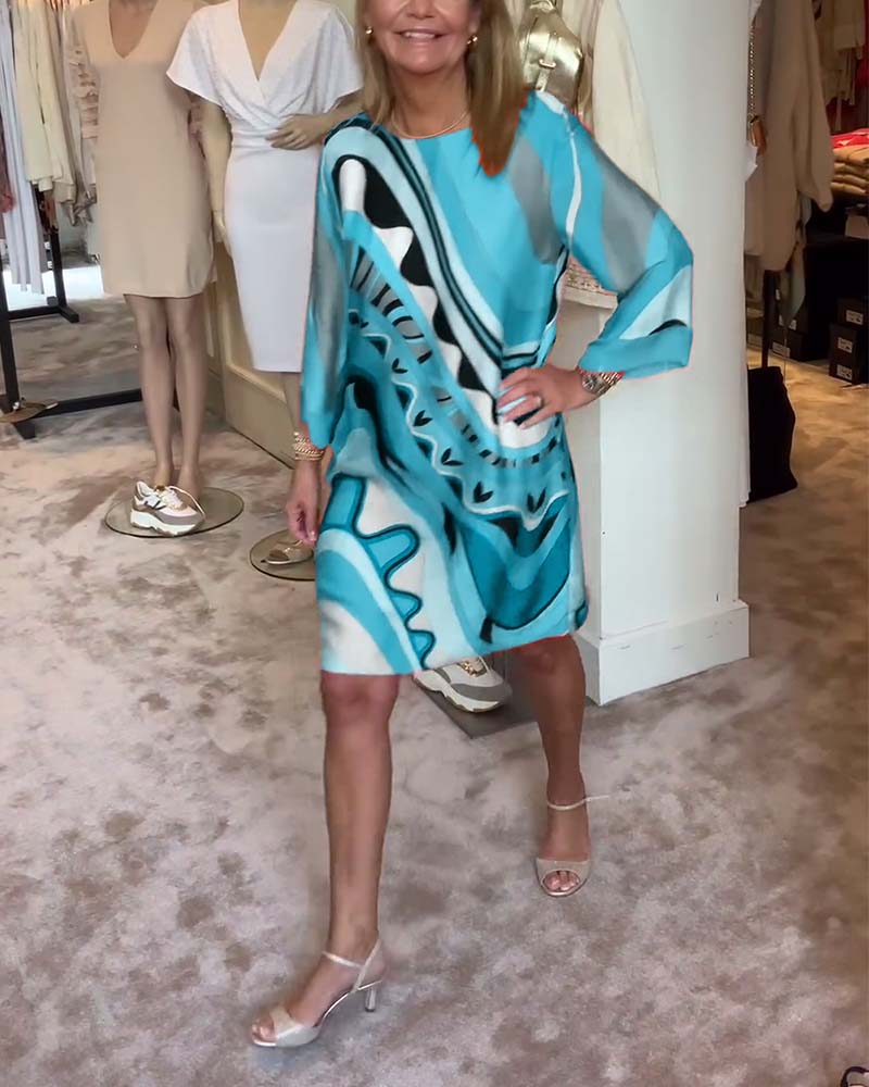 🔥LIMITED SALE 49% OFF🔥Round neck fashionable printed midi dress
