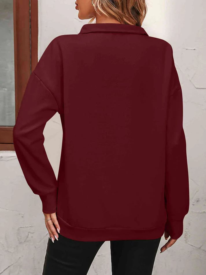 💝Hot Sale💕Womens Zip-Up Dropped Shoulder Sweatshirt
