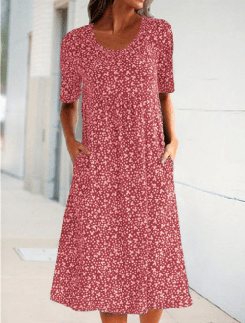 🌸2025 NEW SALES - 50% OFF🌸Casual Women Cotton Scoop Neck Floral Dress (8 Colors with Pockets)