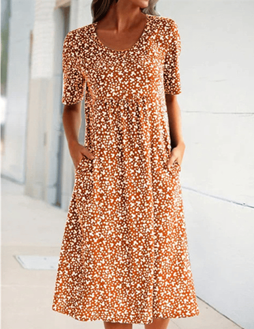 🌸2025 NEW SALES - 50% OFF🌸Casual Women Cotton Scoop Neck Floral Dress (8 Colors with Pockets)