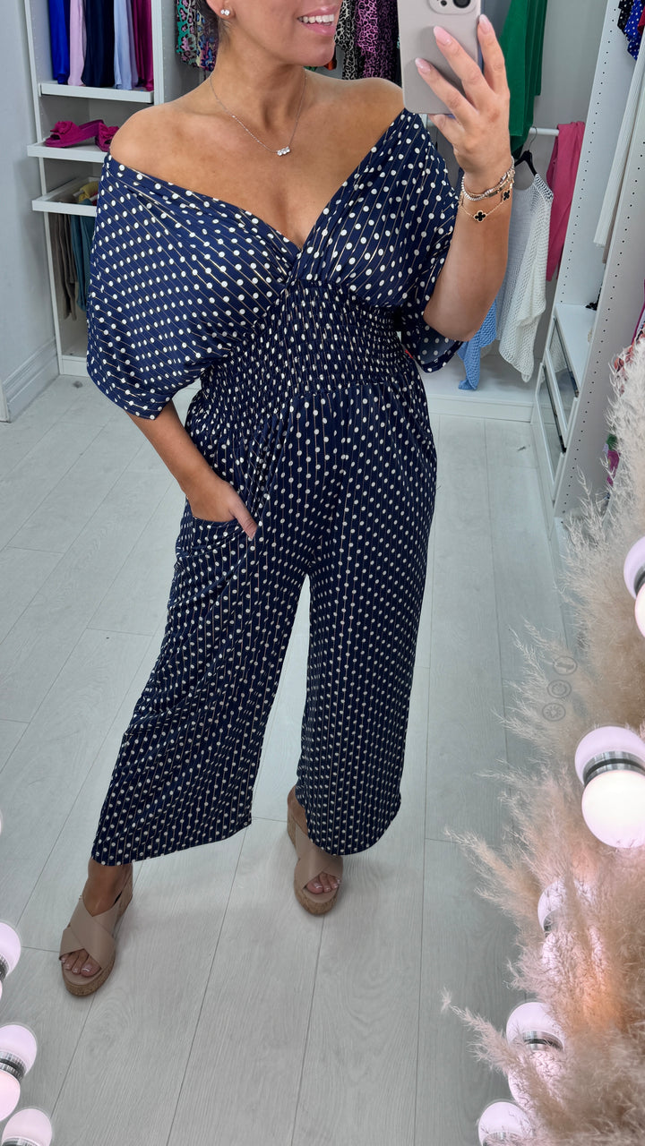 🎉Hot Sale - 49% off🔥 Polka Dot Printed Elastic Waist Jumpsuit