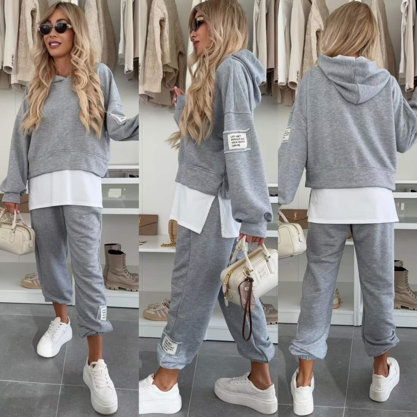 Women's Hooded Patchwork Casual Sweatshirt Suit