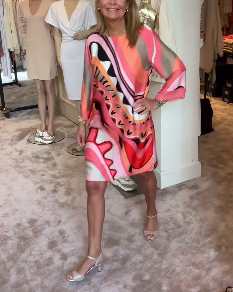 🔥LIMITED SALE 49% OFF🔥Round neck fashionable printed midi dress