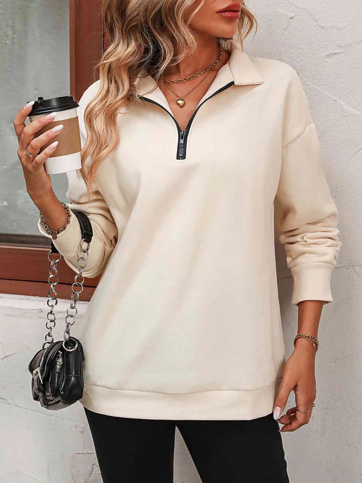 💝Hot Sale💕Womens Zip-Up Dropped Shoulder Sweatshirt