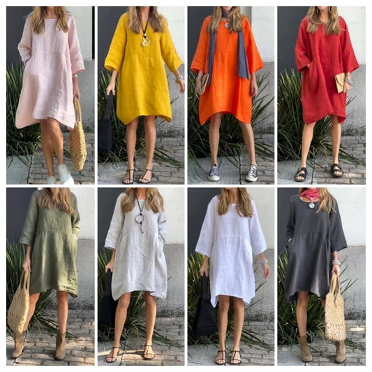 🌸Spring Specials🌸Casual solid color cotton and linen dress