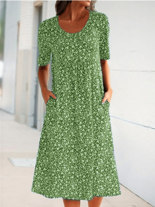 🌸2025 NEW SALES - 50% OFF🌸Casual Women Cotton Scoop Neck Floral Dress (8 Colors with Pockets)