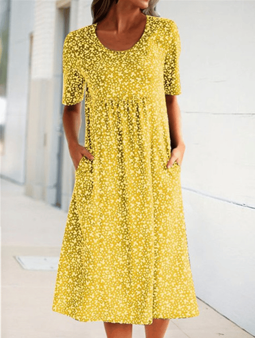 🌸2025 NEW SALES - 50% OFF🌸Casual Women Cotton Scoop Neck Floral Dress (8 Colors with Pockets)