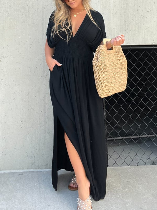 💖2025 Limited Sale 50% OFF💗New Slit v-neck effortless maxi long dress