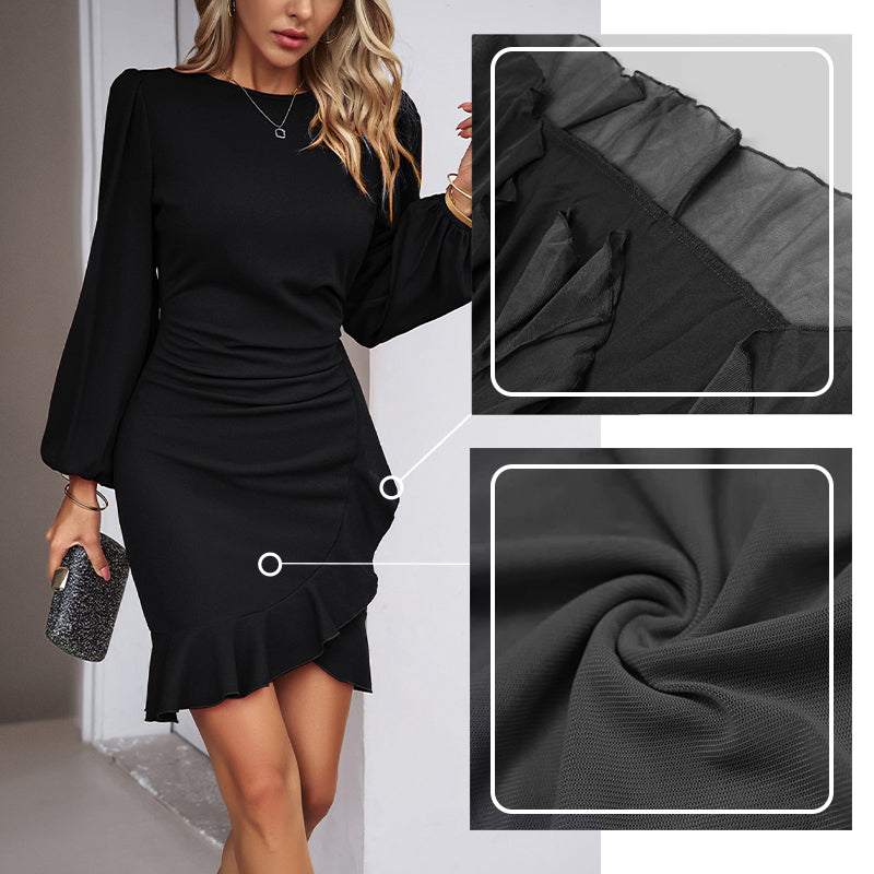 💝Elegant women's dress with puff sleeves and fringed hem🎉