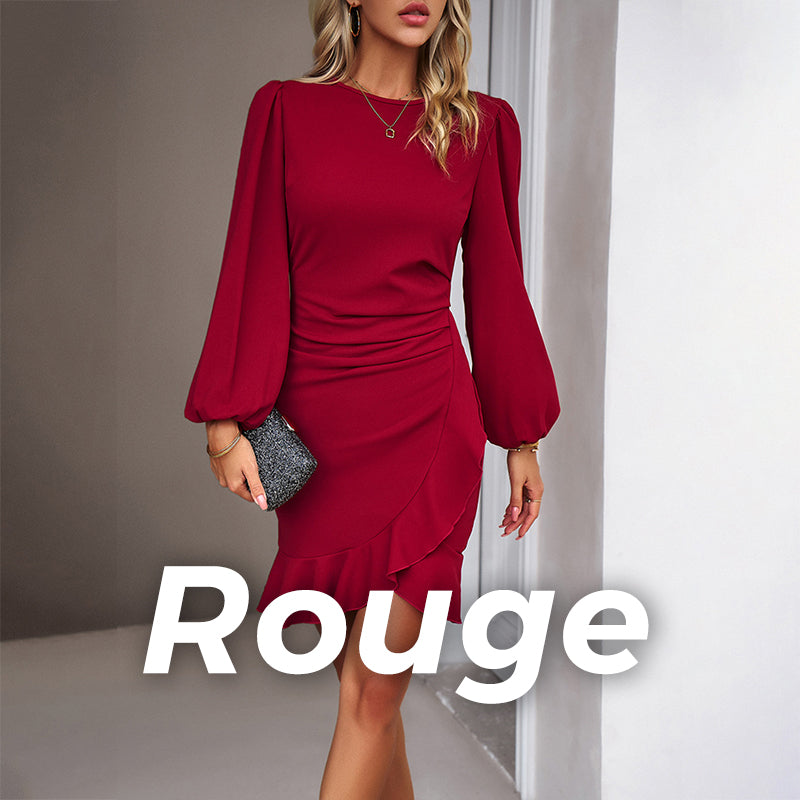 💝Elegant women's dress with puff sleeves and fringed hem🎉