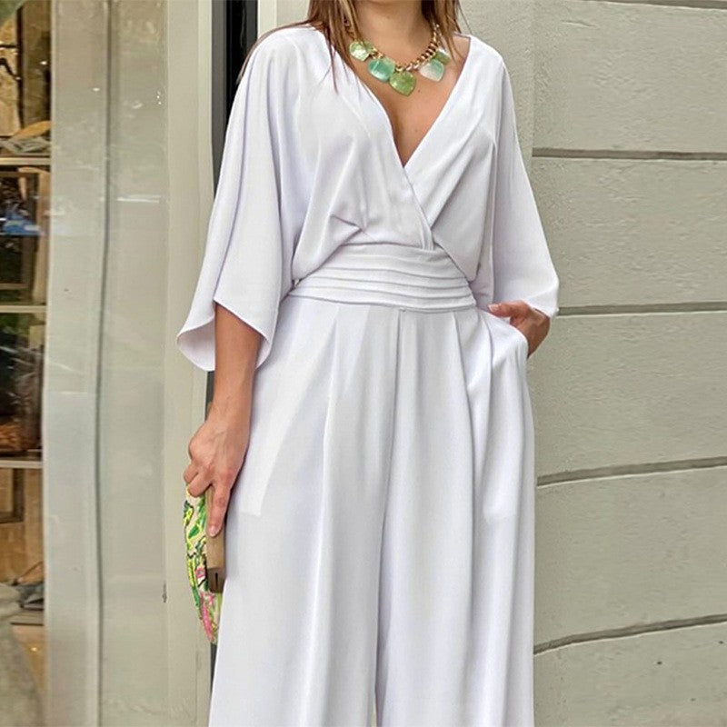 💞Clearance sale - broken code Elegant V-neck wide-leg jumpsuit for women💫