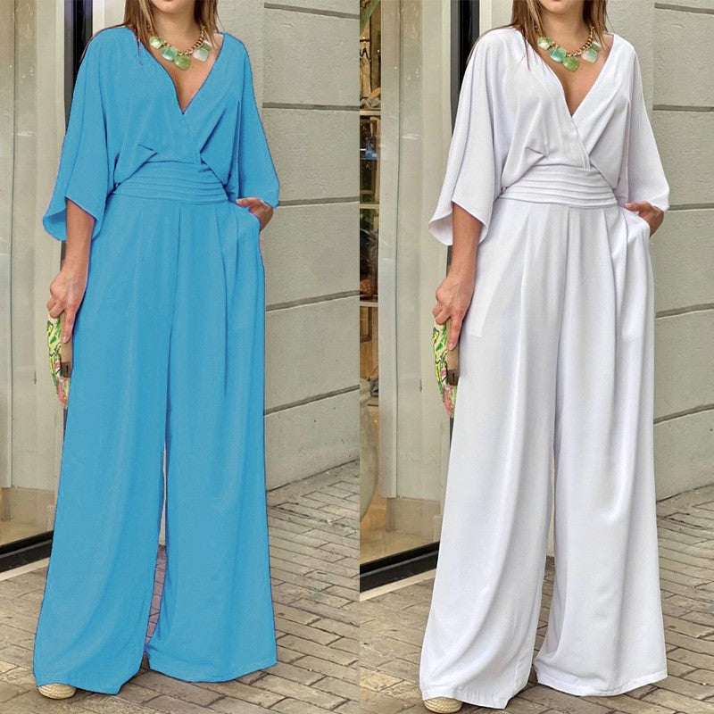 💞Clearance sale - broken code Elegant V-neck wide-leg jumpsuit for women💫
