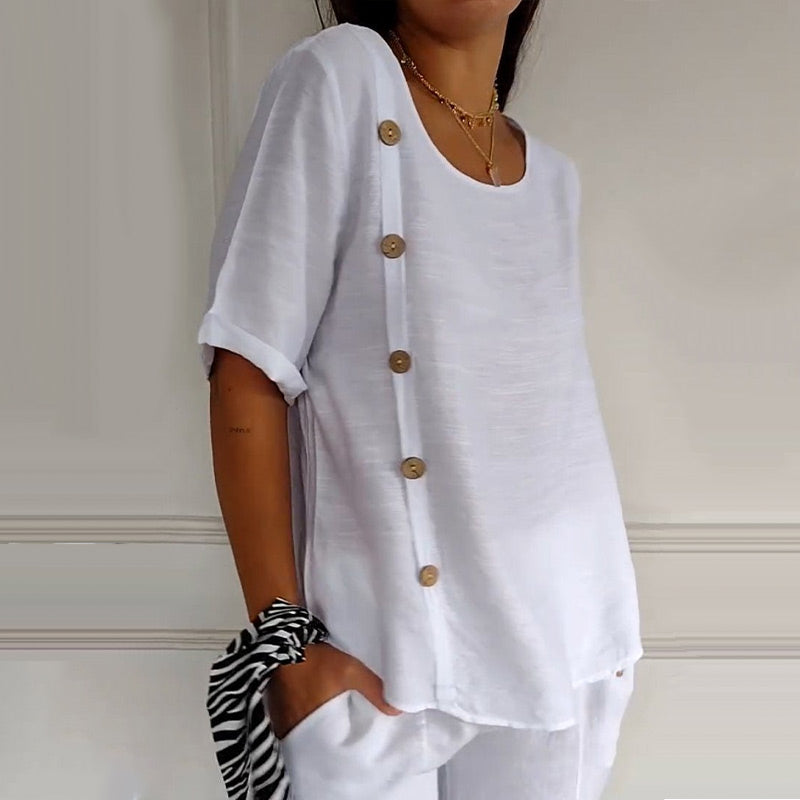 🎁 Hot Sale 49% OFF 🔥Women's Crew Neck Side Button Blouse💖