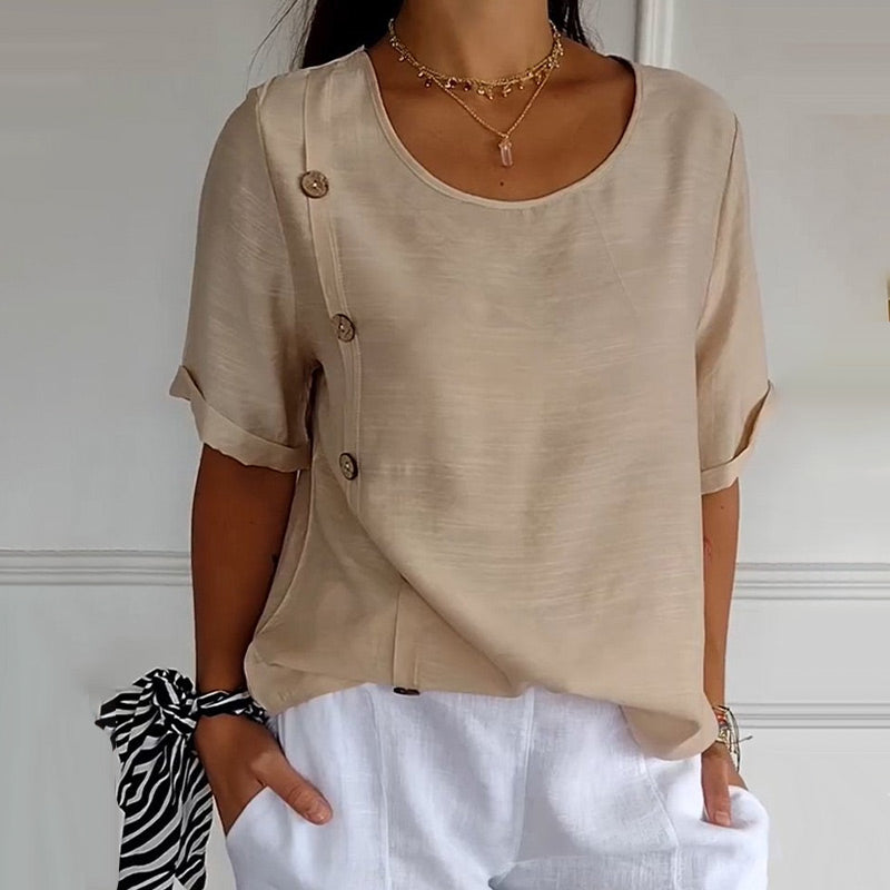 🎁 Hot Sale 49% OFF 🔥Women's Crew Neck Side Button Blouse💖