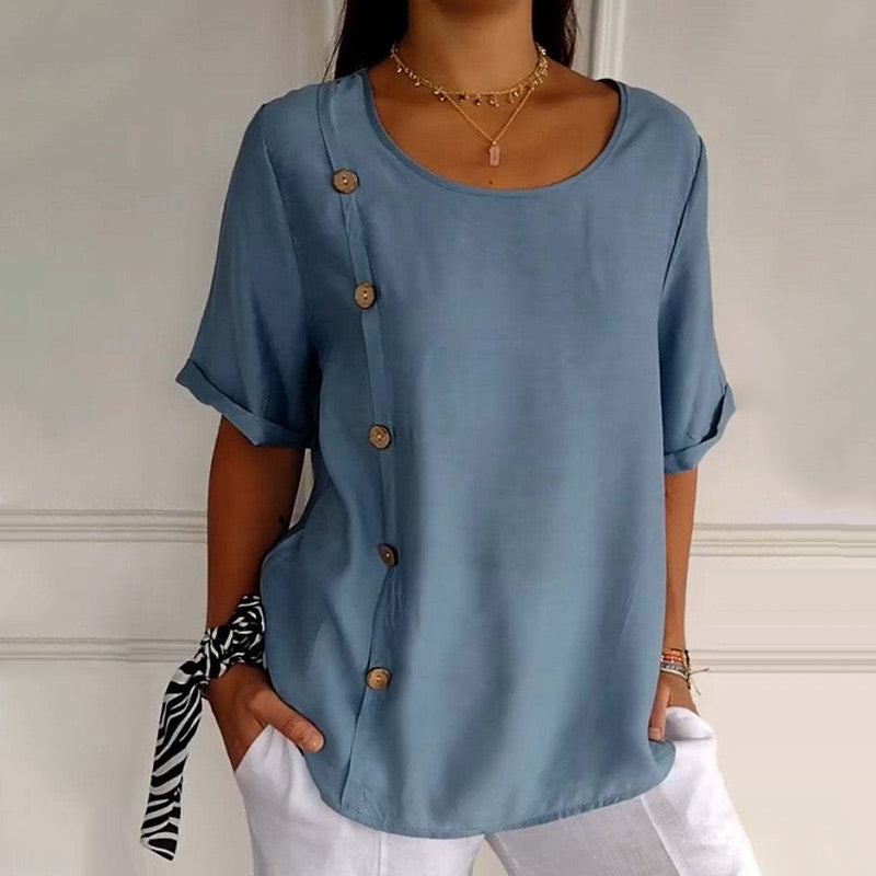 🎁 Hot Sale 49% OFF 🔥Women's Crew Neck Side Button Blouse💖