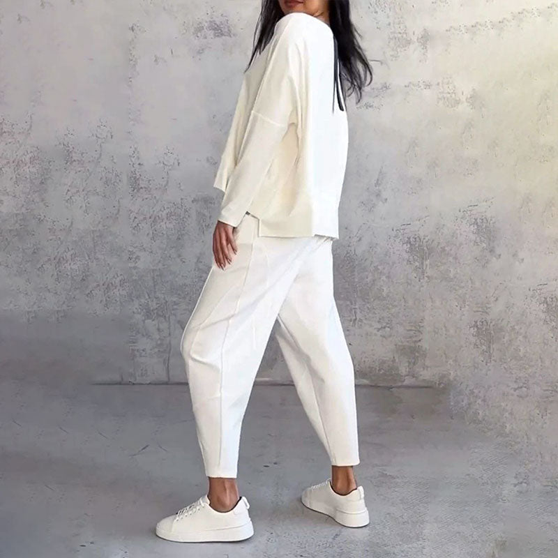 Round-Neck Long-Sleeved Top & Pants 2-Piece Set