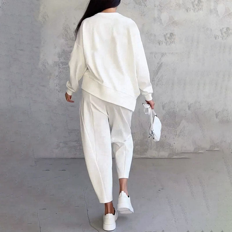 Round-Neck Long-Sleeved Top & Pants 2-Piece Set