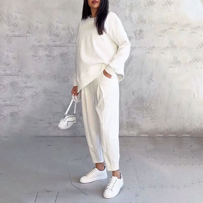 Round-Neck Long-Sleeved Top & Pants 2-Piece Set