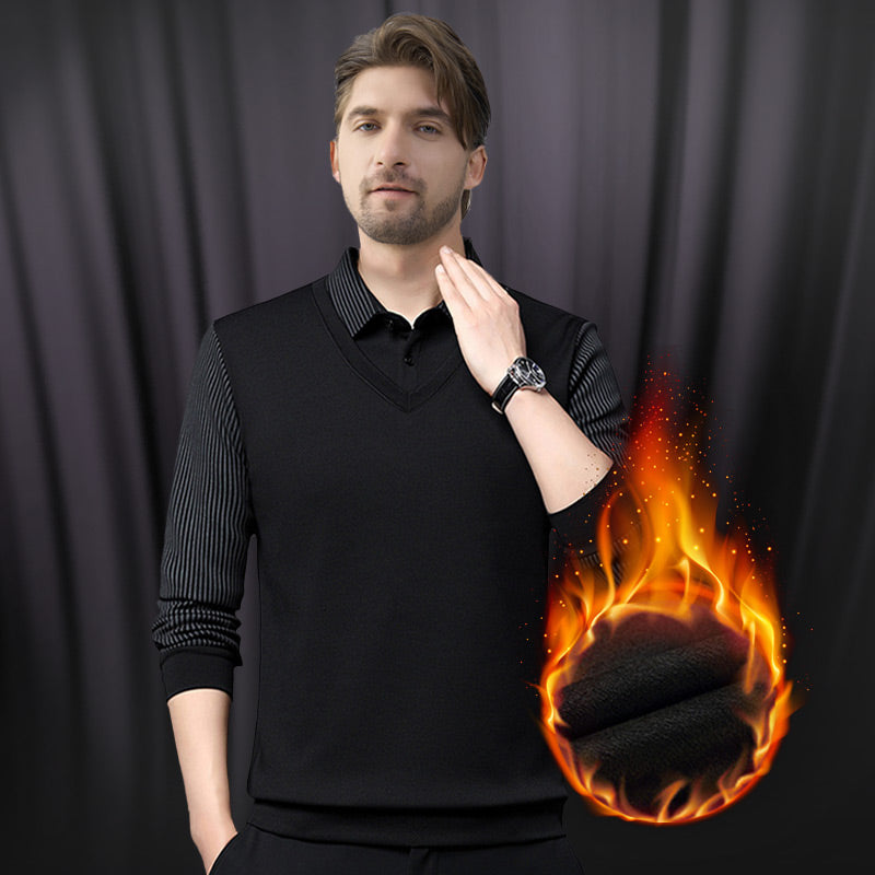 🔥Winter Warmer🔥Men's Lapel Faux Two-Piece Knitted Shirt