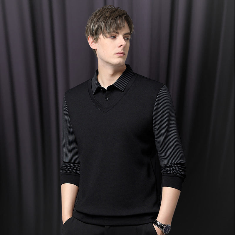 🔥Winter Warmer🔥Men's Lapel Faux Two-Piece Knitted Shirt
