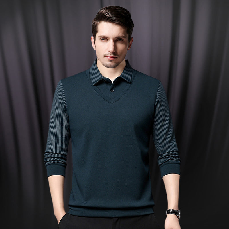 🔥Winter Warmer🔥Men's Lapel Faux Two-Piece Knitted Shirt
