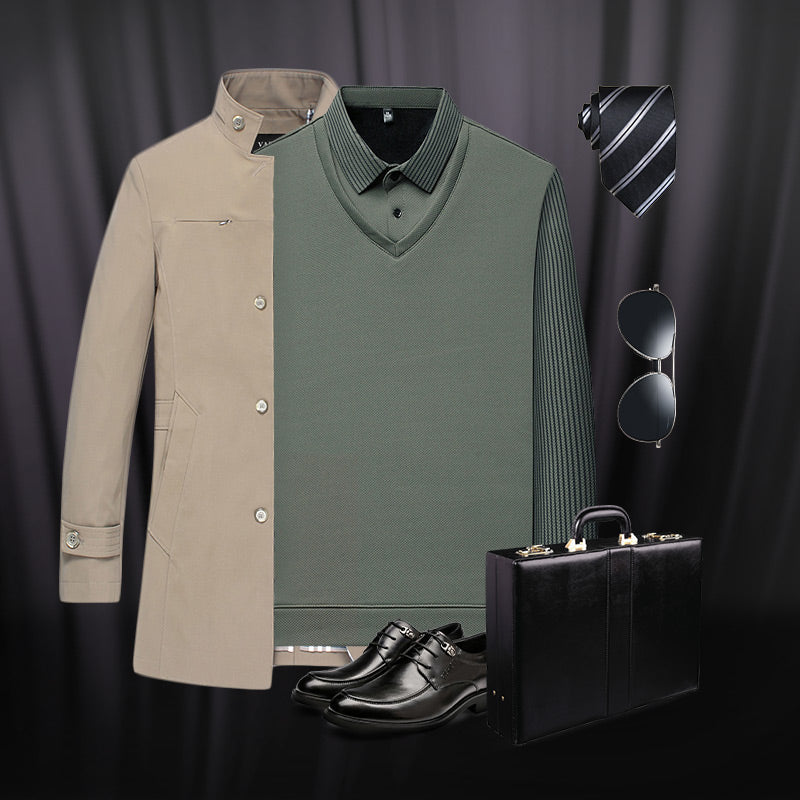 🔥Winter Warmer🔥Men's Lapel Faux Two-Piece Knitted Shirt