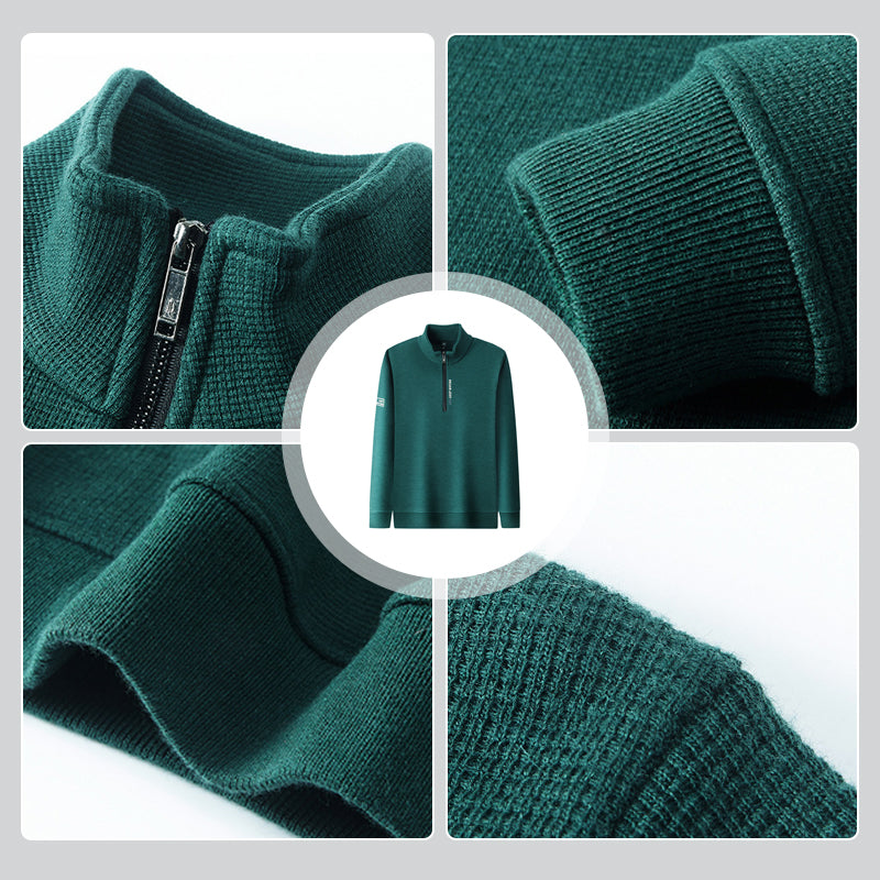 Men's thickened waffle knit half zip warm jumper