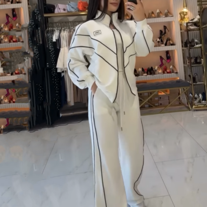 💥Hot Sale 50% OFF🔥Turtleneck Striped Top & Wide-Leg Pants 2-Piece Set
