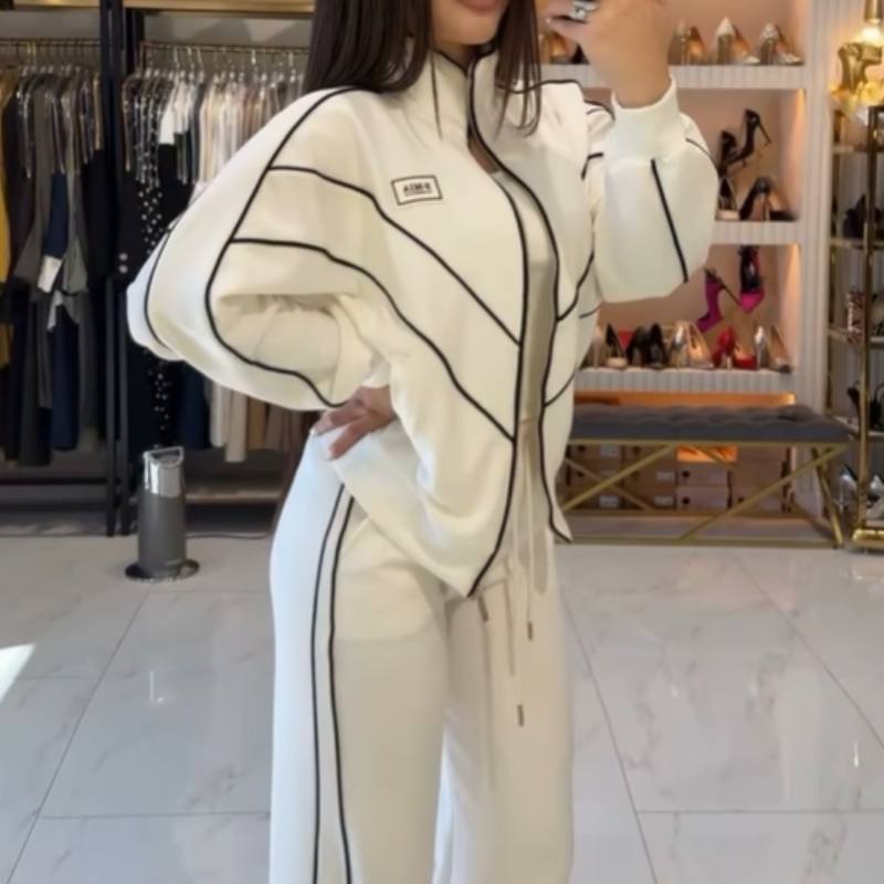 💥Hot Sale 50% OFF🔥Turtleneck Striped Top & Wide-Leg Pants 2-Piece Set