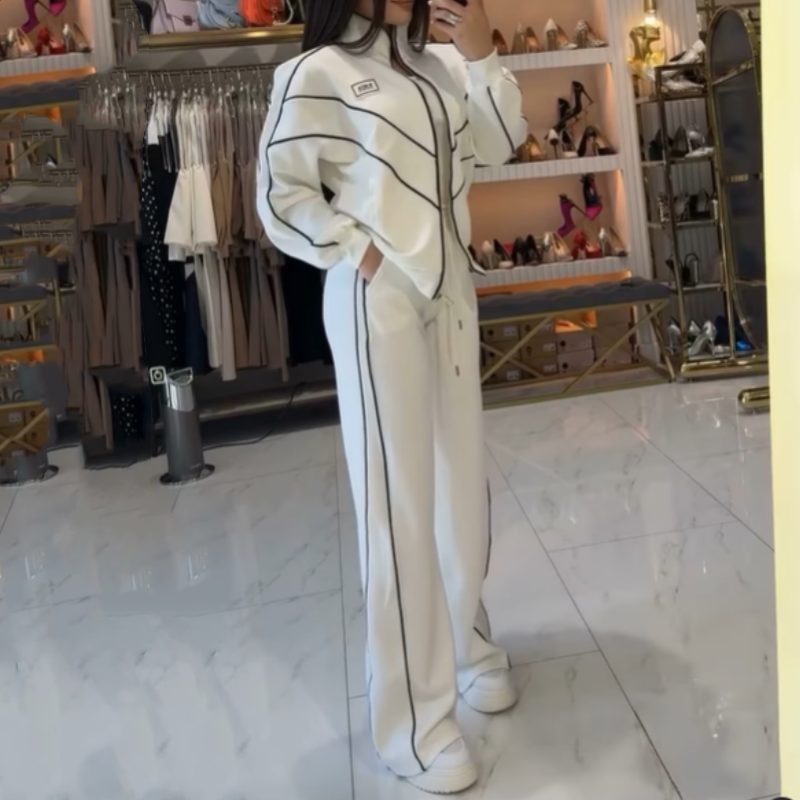 💥Hot Sale 50% OFF🔥Turtleneck Striped Top & Wide-Leg Pants 2-Piece Set