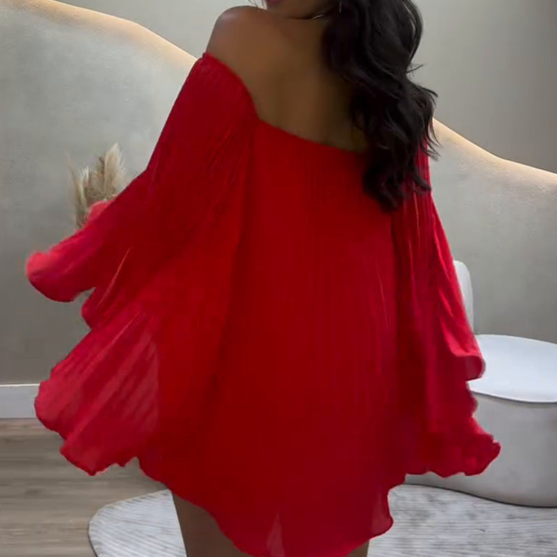 Pleated Off-Shoulder Top & Shorts 2-Piece Set