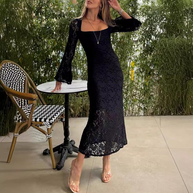 🌸Spring Specials💐 Lace Flared Sleeves Split Hem Waisted Dress