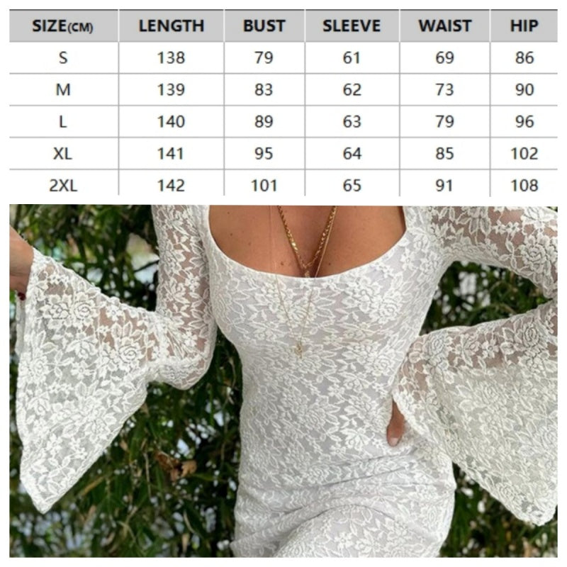 🌸Spring Specials💐 Lace Flared Sleeves Split Hem Waisted Dress