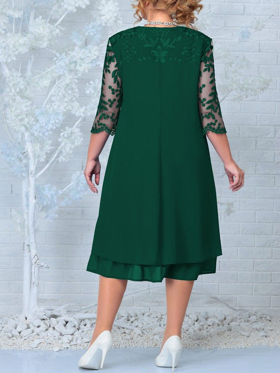 🌸Spring Specials💐 Women's Embroidered Chiffon Splicing Round Neck Dress
