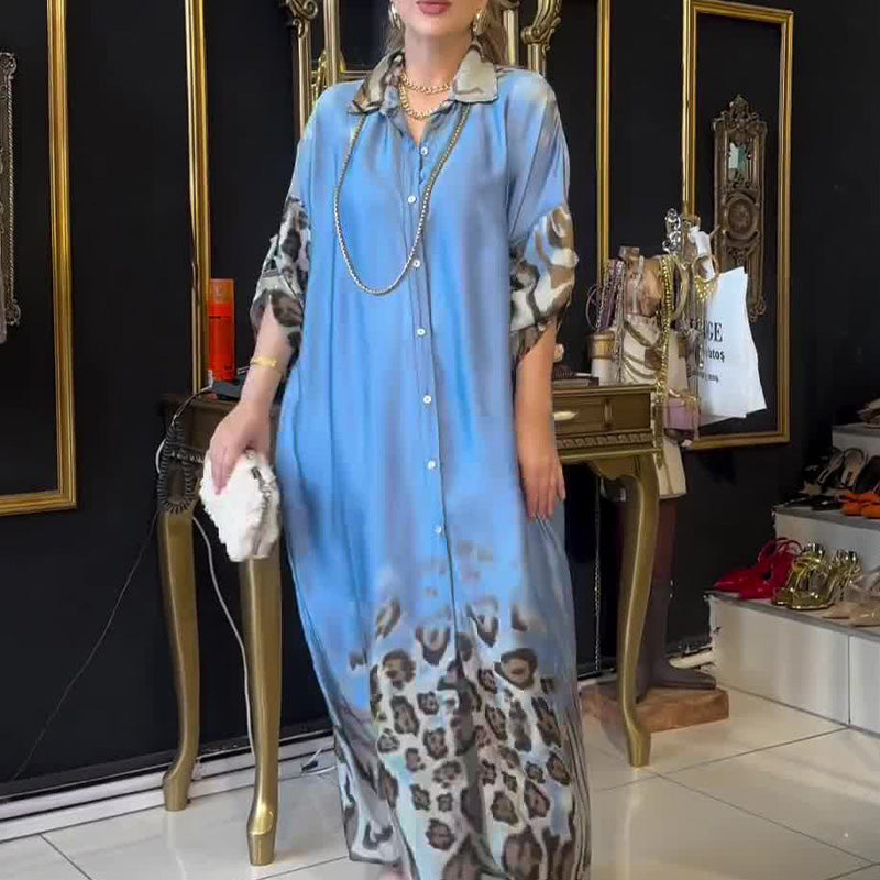 🌸Spring Specials🌸Women's Printed Lapel Long-Sleeved Maxi Dress