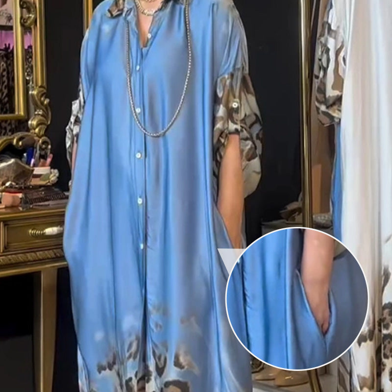 🌸Spring Specials🌸Women's Printed Lapel Long-Sleeved Maxi Dress