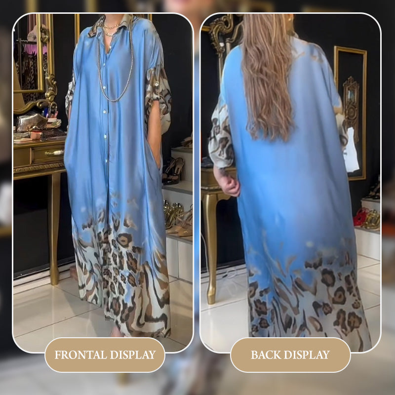 🌸Spring Specials🌸Women's Printed Lapel Long-Sleeved Maxi Dress