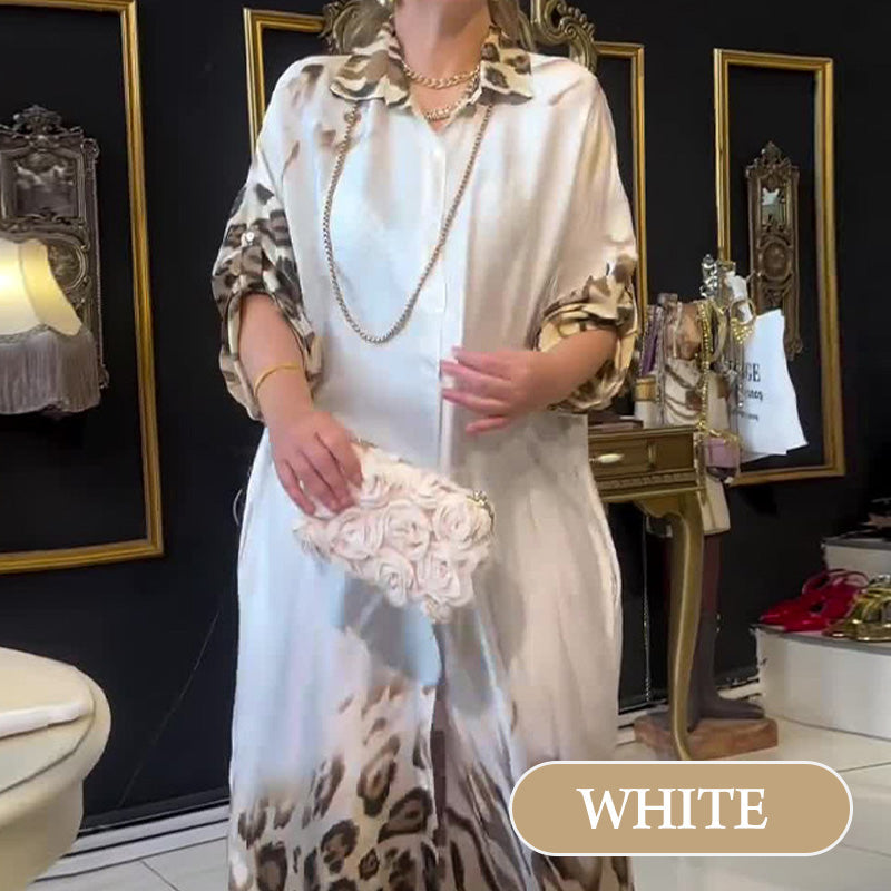 🌸Spring Specials🌸Women's Printed Lapel Long-Sleeved Maxi Dress