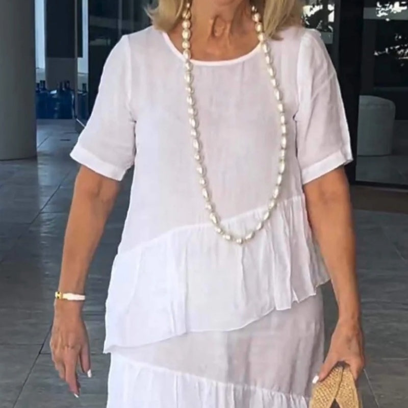 🌸Spring Specials💐 Women's Pleated Tiered Round Neck Solid Dress