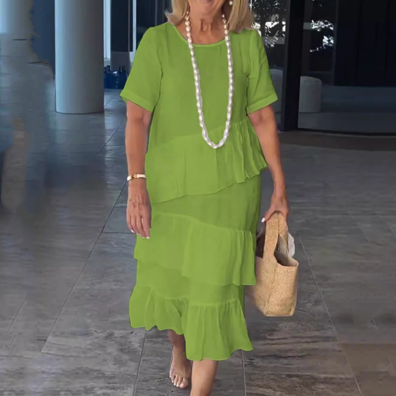 🌸Spring Specials💐 Women's Pleated Tiered Round Neck Solid Dress
